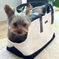 Carpenter Dog Carrier Bag in Black Leather Straps